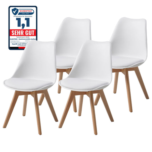 ALBATROS Esszimmerstuhl Set Weiß, 4 Schalenstühle Holzbeine