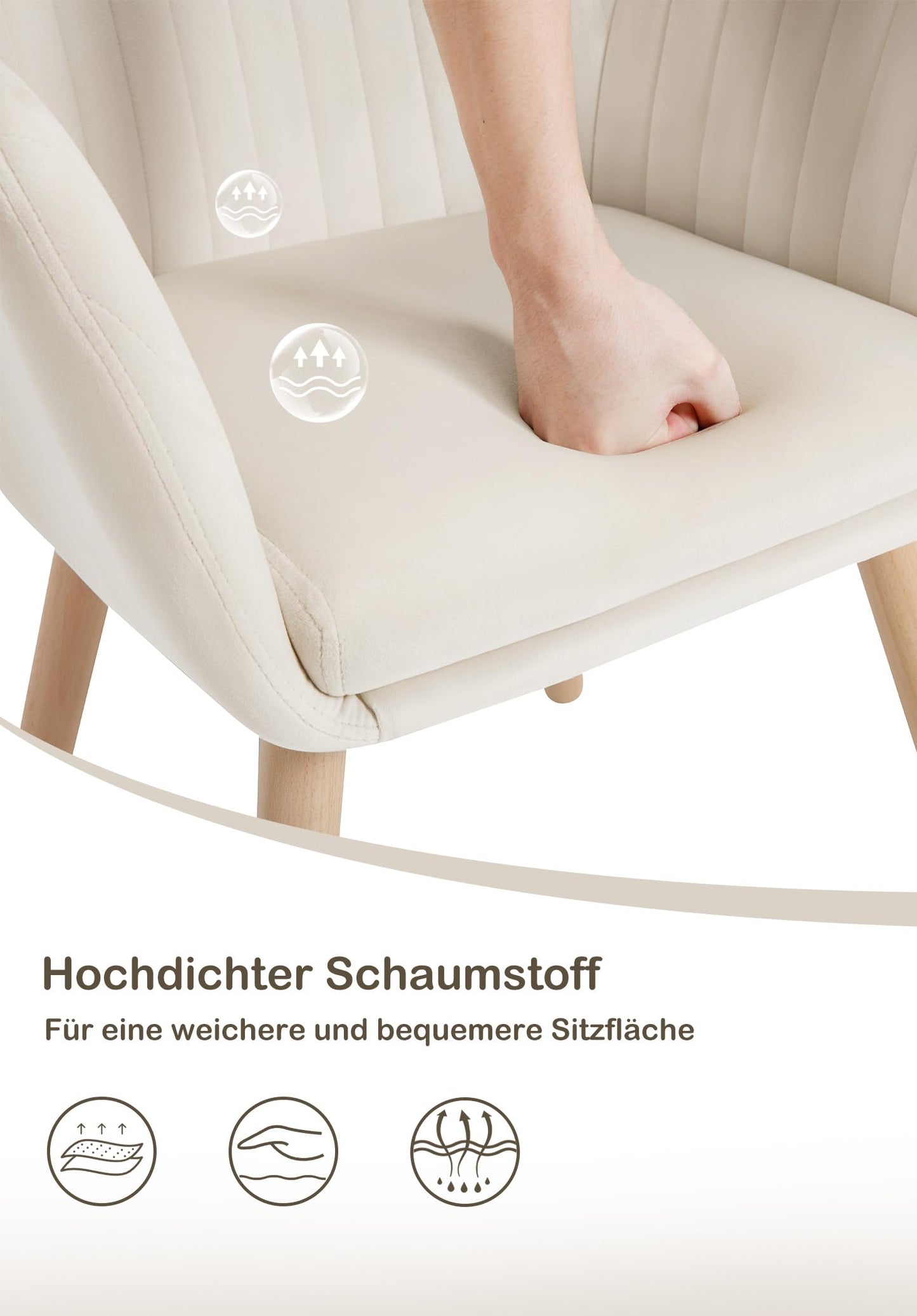 WOLTU Esszimmerstuhl Set 4 Stück, Samt Armlehnstühle Weiß