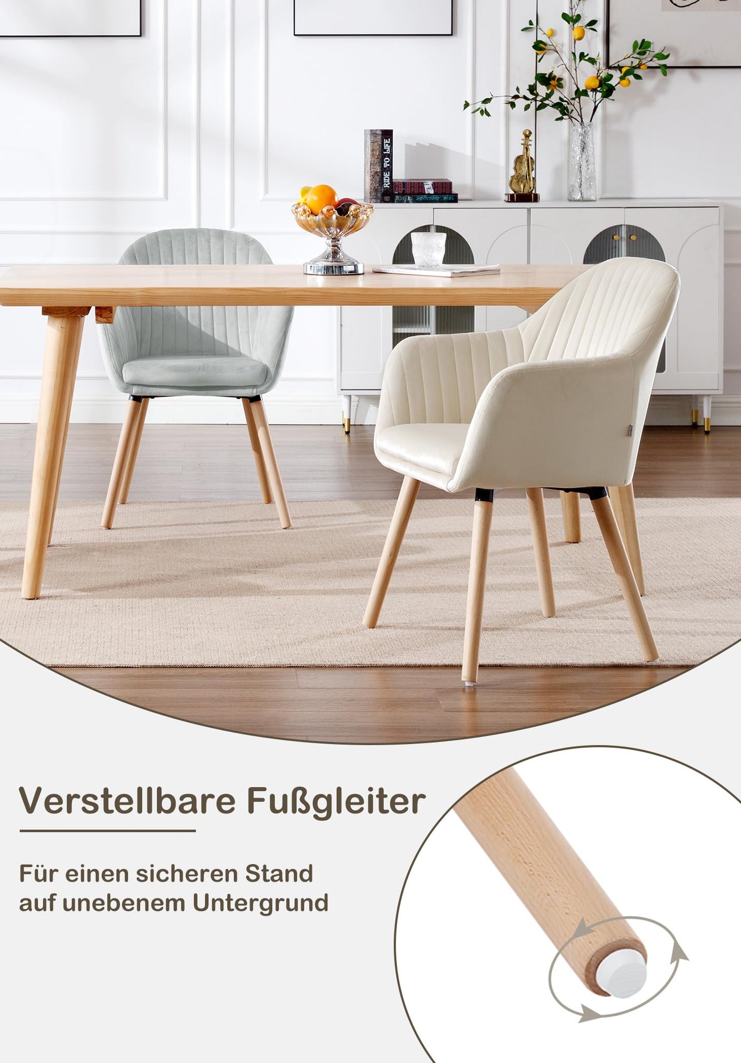 WOLTU Esszimmerstuhl Set 4 Stück, Samt Armlehnstühle Weiß