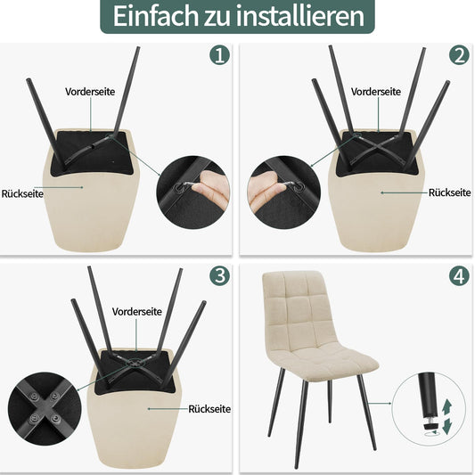 JIJIAN Küchenstühle 4er Set, Gepolsterte Stühle Beige